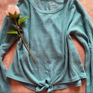 Target Teal Long Sleeve Waffle Knit Top